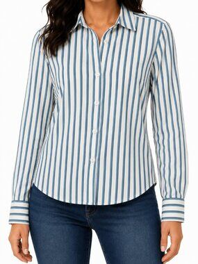Banana Republic Blue White Vertical Stripe Button-Down Shirt Blouse